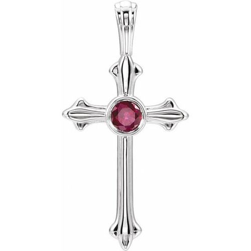 14K White Gold Natural Ruby Cross Pendant