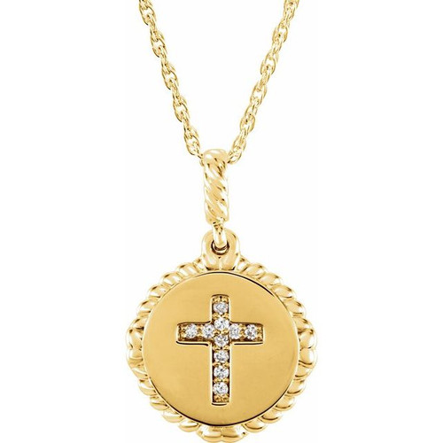 14K Yellow Gold .04 CTW Natural Diamond Cross Rope Necklace