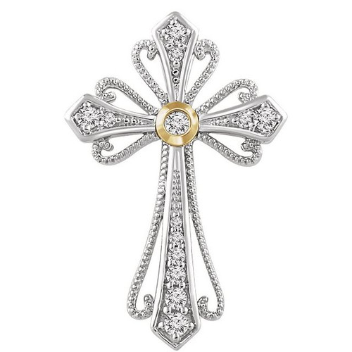 14K White/Yellow Gold 1/6 CTW Natural Diamond Cross Pendant