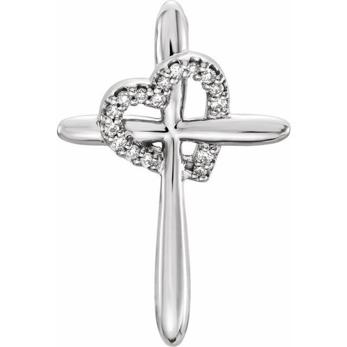 14K White Gold .04 CTW Natural Diamond Cross with Heart Pendant