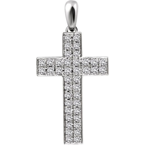 14K White Gold 1/3 CTW Natural Diamond Cross Pendant