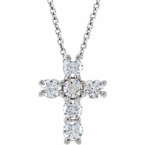 14K White Gold 3/4 CTW Natural Diamond Cross Necklace