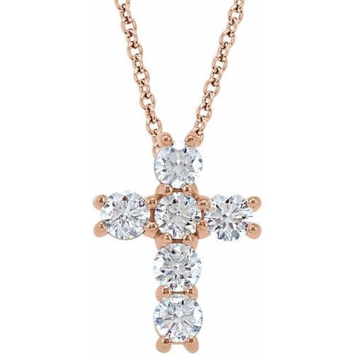 14K Rose Gold 3/4 CTW Natural Diamond Cross Necklace