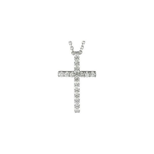 14K White Gold 1/4 CTW Natural Diamond Petite Cross Necklace
