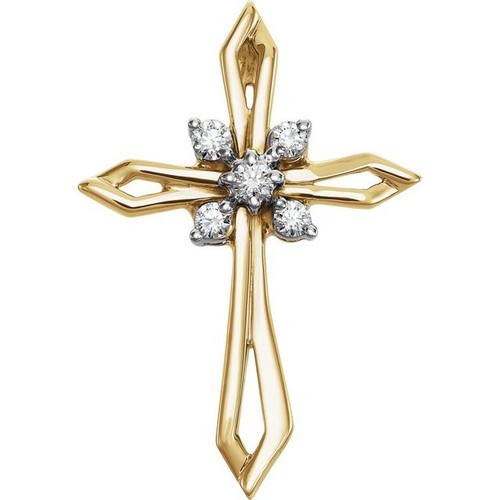 14K Yellow/WhiteGold 1/6 CTW Natural Diamond Cross Pendant