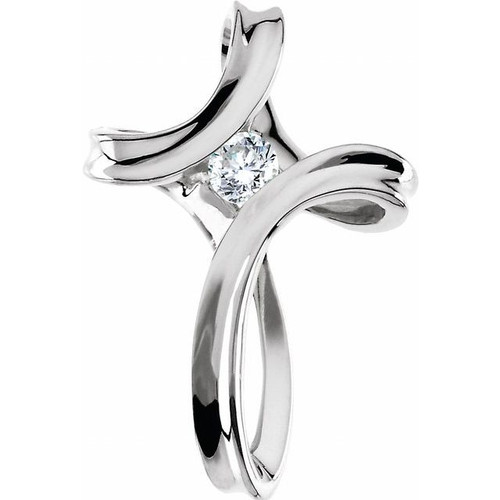 14K White  Gold 1/5 CT Natural Diamond Cross Pendant