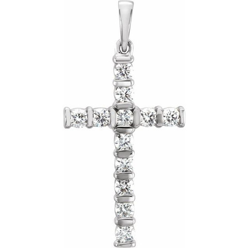 14K White Gold 3/4 CTW Natural Diamond Cross Pendant