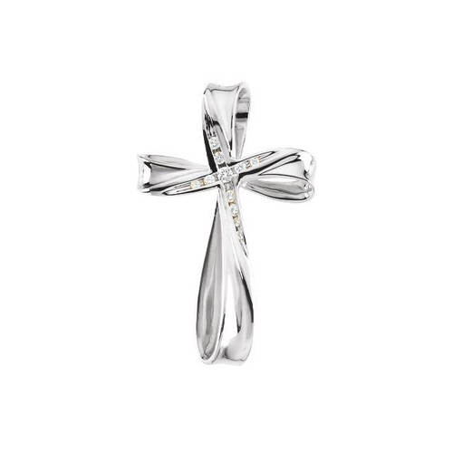 14K White Gold .08 CTW Natural Diamond Cross Pendant