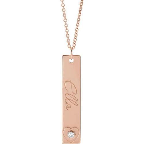 14K Rose Gold .03 CT Natural Diamond Engravable Heart Necklace