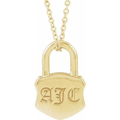 14K Yellow Gold Engravable Lock Necklace