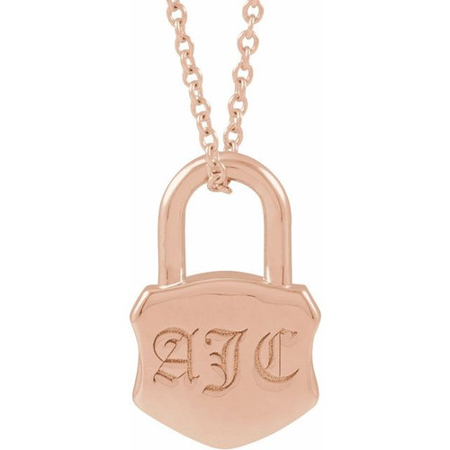 14K Rose Gold Engravable Lock Necklace