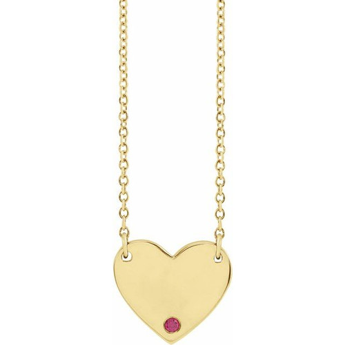 14K Yellow Gold Natural Ruby Engravable Heart Necklace