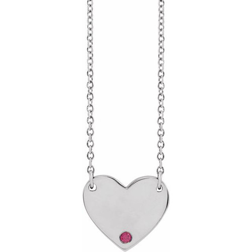 14K White Gold Natural Ruby Engravable Heart Necklace