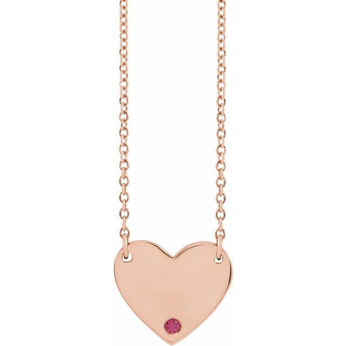 14K Rose Gold Natural Ruby Engravable Heart Necklace