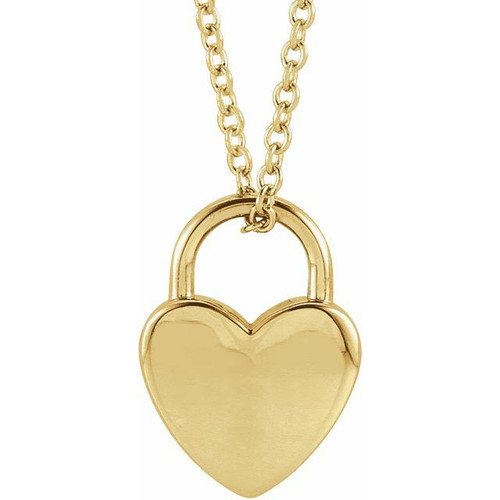 14K Yellow Gold Engravable Heart Lock Necklace