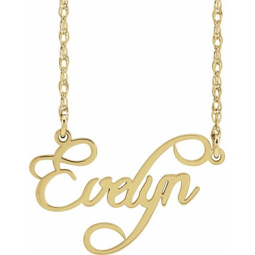 14K Yellow Gold Script Nameplate Necklace