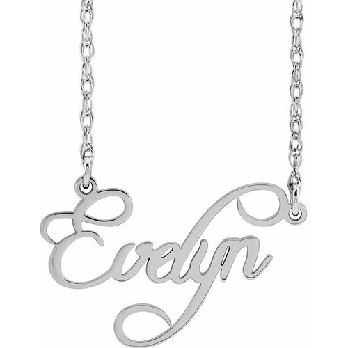 14K White Gold Script Nameplate Necklace