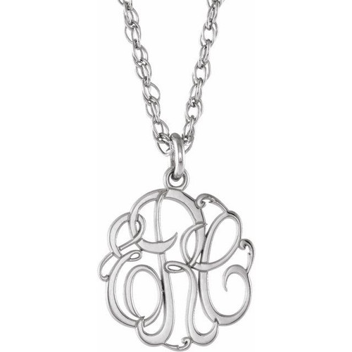 14K White Gold 3-Letter Script Monogram Necklace