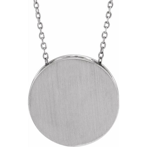 14K White Gold Engravable Scroll Disc Necklace