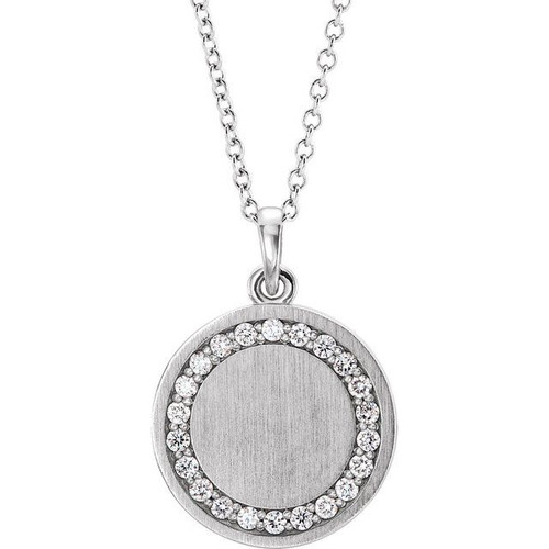 14K White Gold 1/5 CTW Diamond Engravable Necklace