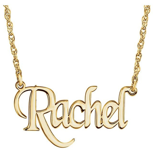 14K Yellow Gold Block Nameplate Necklace