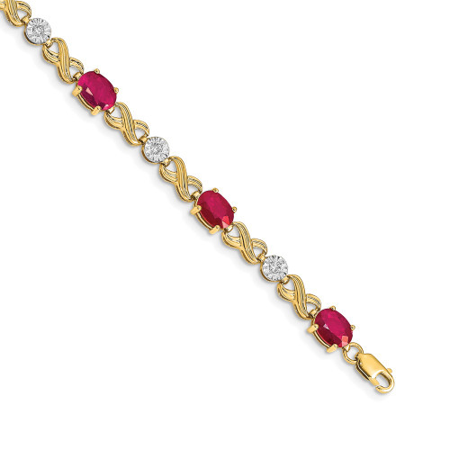 14k Yellow Gold Diamond and Ruby Infinity Bracelet