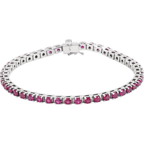 14K White Gold Natural Ruby Line 7" Bracelet