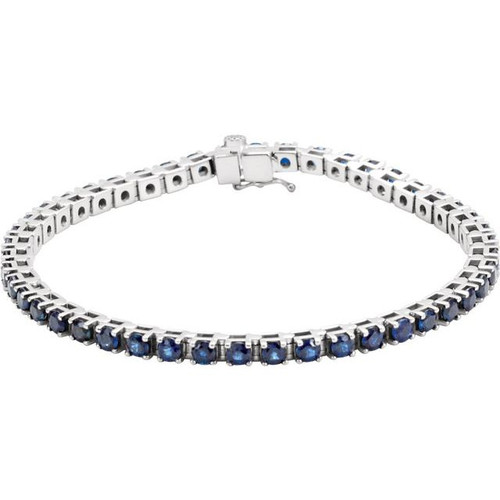 14K White Gold Natural Blue Sapphire Line 7" Bracelet