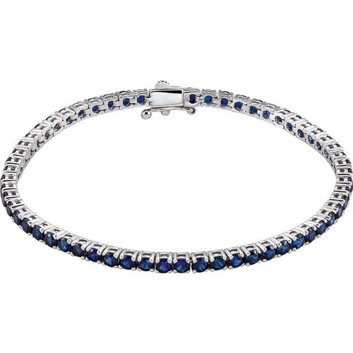 14K White Gold Lab-Grown Blue Sapphire Line 7-1/4" Bracelet