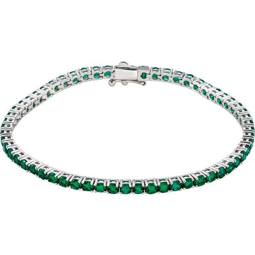 14K White Lab-Grown Emerald Line 7-1/4" Bracelet