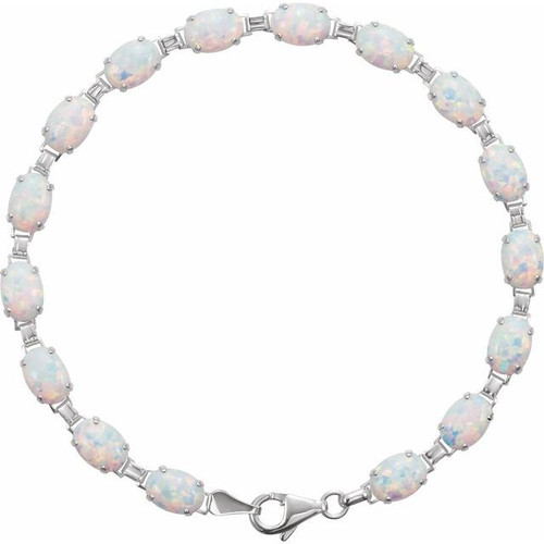 14K White Gold Lab-Grown White Opal Line 7" Bracelet