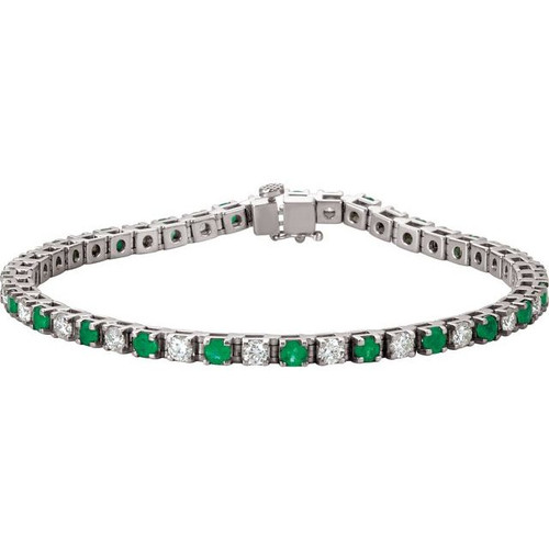 14K White Gold Natural Emerald & 2 CTW Natural Diamond Line 7" Bracelet