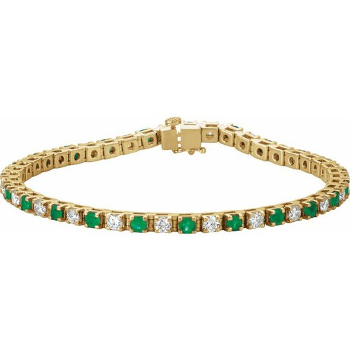 14K Yellow Gold Natural Emerald & 2 CTW Natural Diamond Line 7" Bracelet