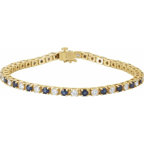 14K Yellow Gold Natural Blue Sapphire & 2 3/8 CTW Natural Diamond Line 7" Bracelet