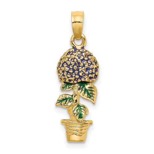 14K Yellow Gold 3-D Enameled Lavender Hydrangea Flowers Charm