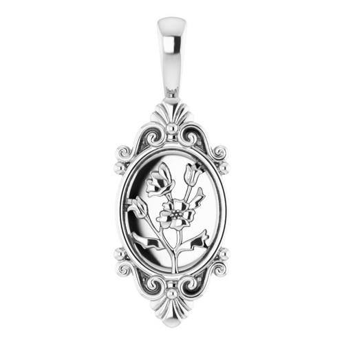 14K White Gold Vintage-Inspired Floral Pendant