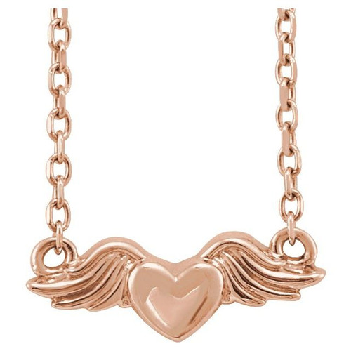 14K Rose Gold Heart with Angel Wings Necklace
