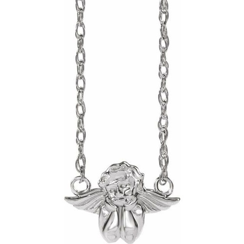 14K White Gold Cherub Necklace