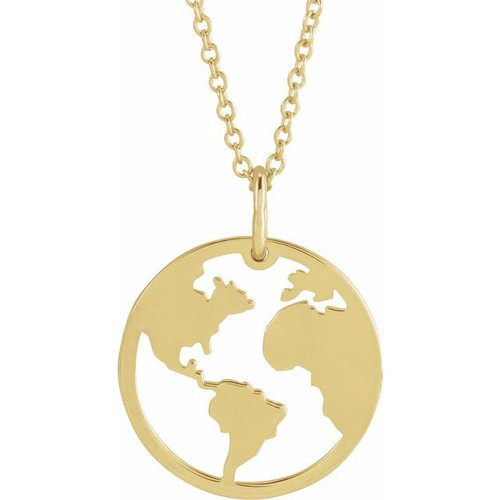 14K Yellow Gold Earth Cutout Necklace