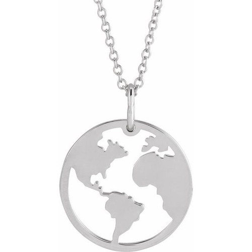14K White Gold Earth Cutout Necklace