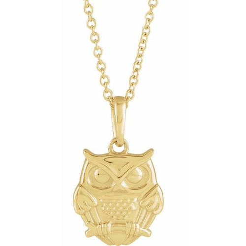 14K Yellow Gold Owl Necklace