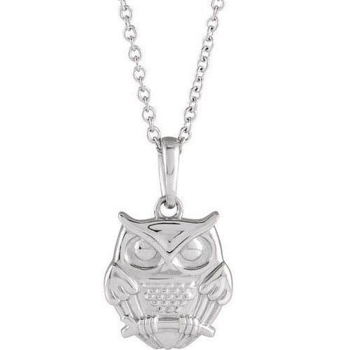 14K White Gold Owl Necklace