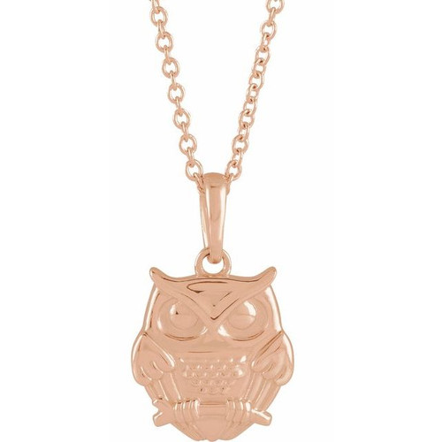 14K Rose Gold Owl Necklace