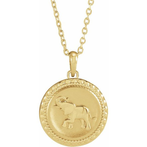 14K Yellow Gold Elephant Disc Necklace