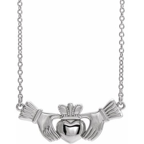 14K White Gold Claddagh Necklace