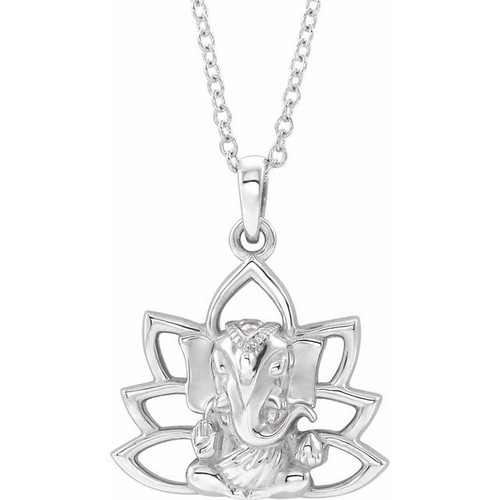 14K White Gold Ganesha Necklace