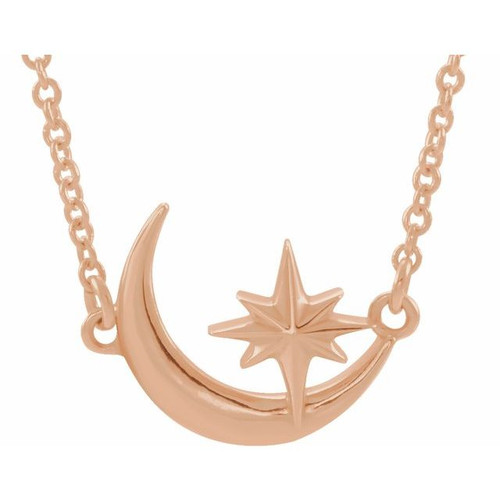 14K Rose Gold Crescent Moon & Star Necklace