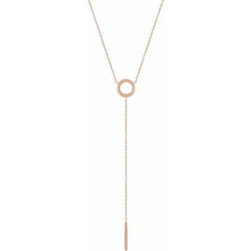 14K Rose Gold Circle & Bar "Y" Necklace