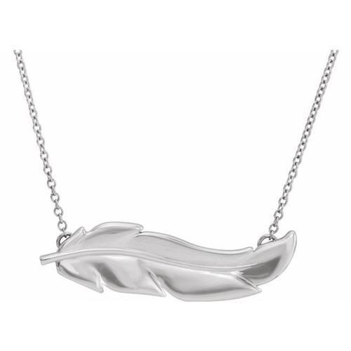 14K White Gold Feather Necklace