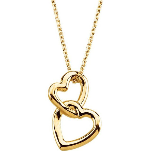 14K Yellow Gold Double Heart Necklace